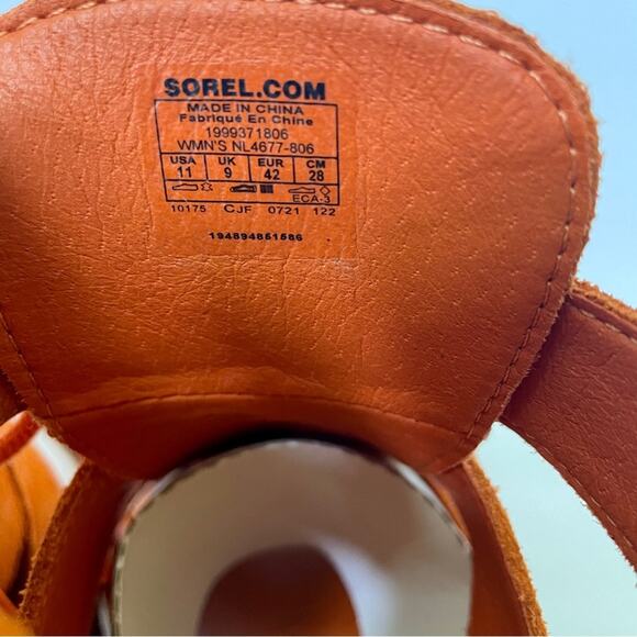 Sorel Joanie III Lace Up Wedge Sandals Orange Suede 70s Style Women’s 11 - Picture 12 of 16